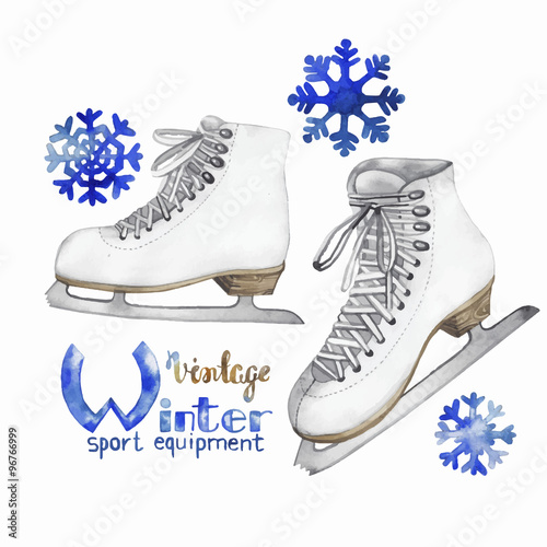 Vintage watercolor ice skates
