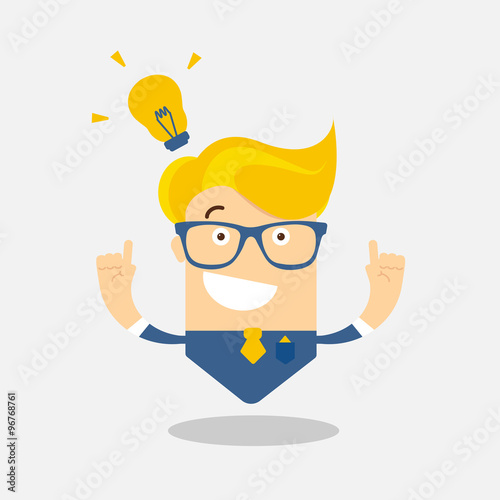 Man Character with glasses and win idea and creative mind