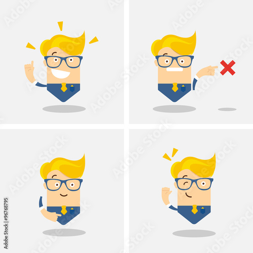 Man Character Gesture in variation position with glasses