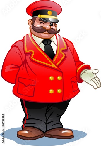 Doorman in a red suit