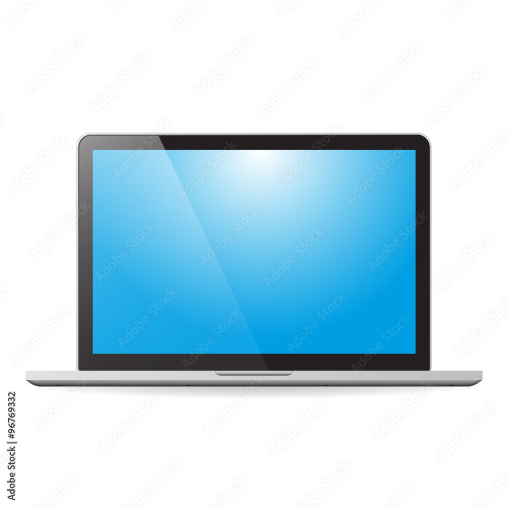 Laptop with blue screen and shadow on white background Laptop with blue screen and shadow on white background