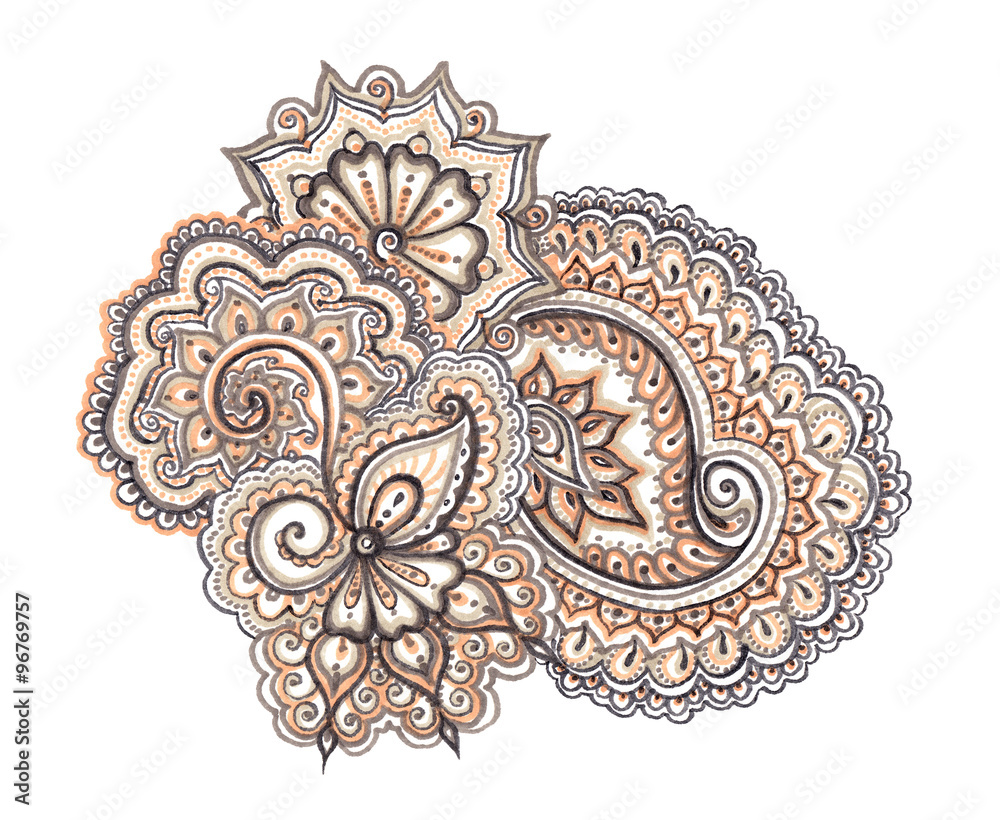 Indian ethnic illustration. Hand painted ornament 