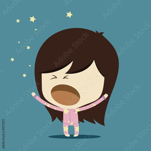 yawn girl in pajamas