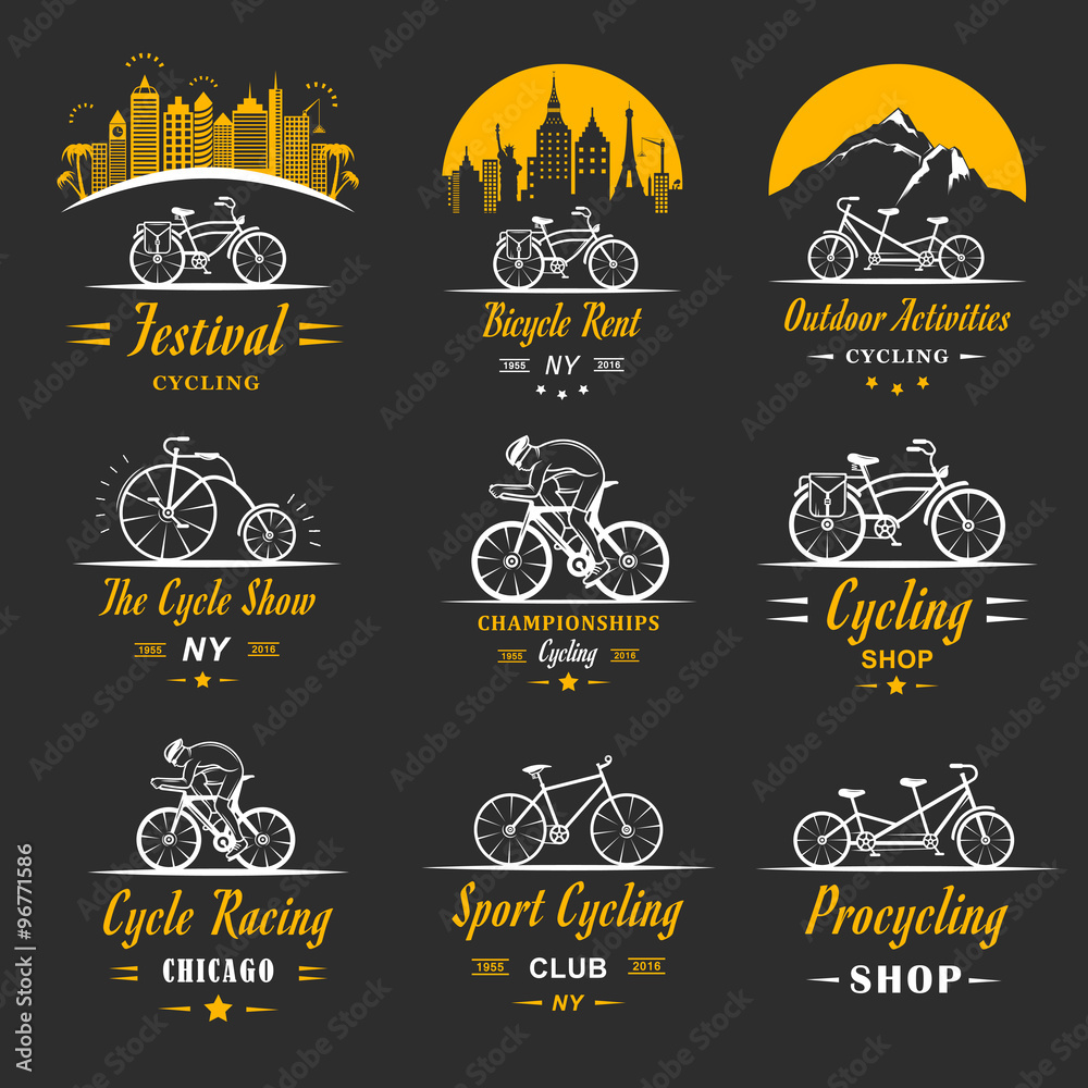 Obraz premium Set Vintage Cycling and Bicycle Sign and Badges