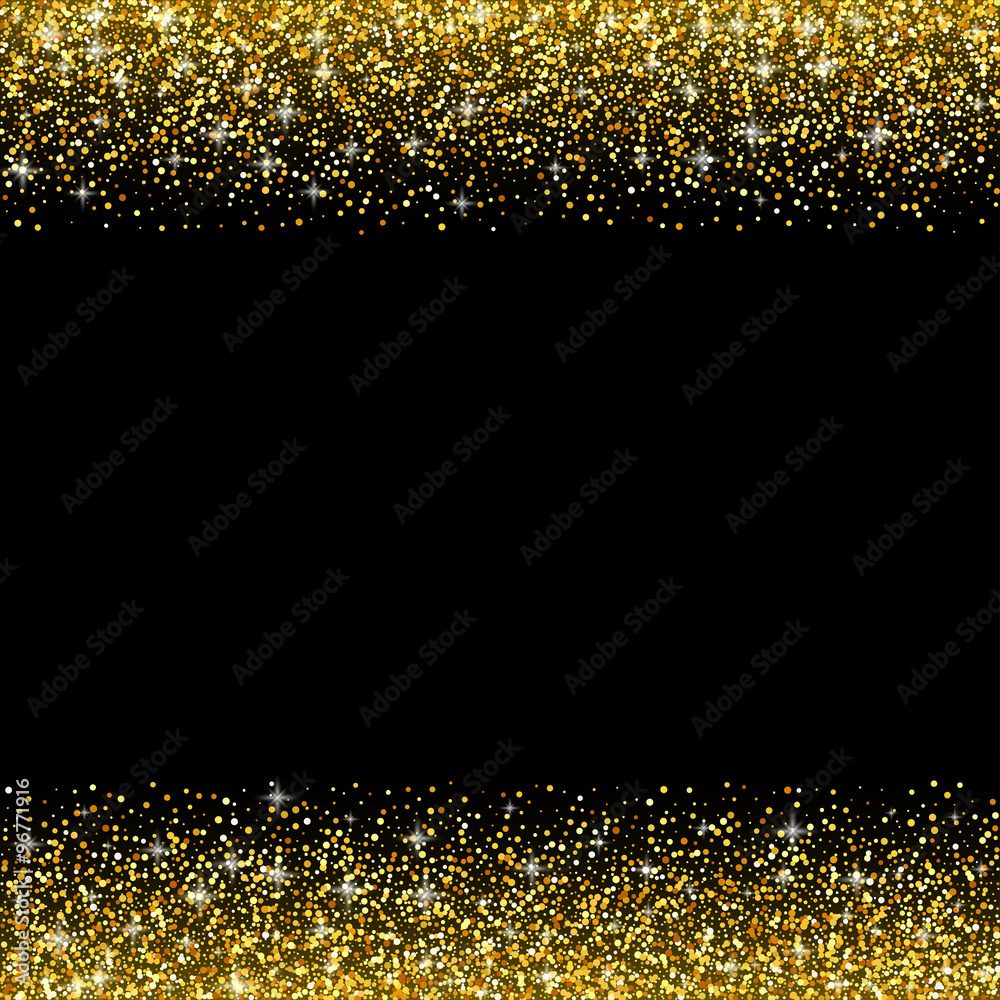 Vector black background with gold glitter sparkle, greeting card