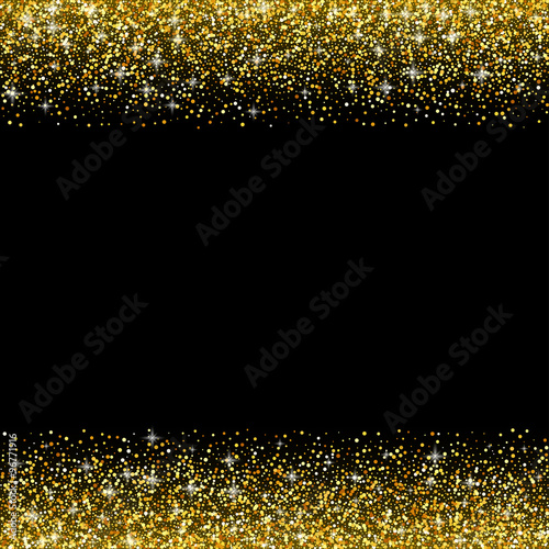 Vector black background with gold glitter sparkle, greeting card template