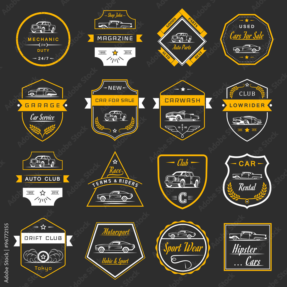 Naklejka premium Vector Set of Vintage Car Badges and Sign