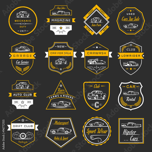 Vector Set of Vintage Car Badges and Sign