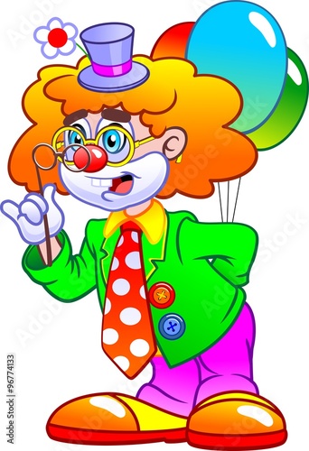 Funny clown with balloons. Vector illustration