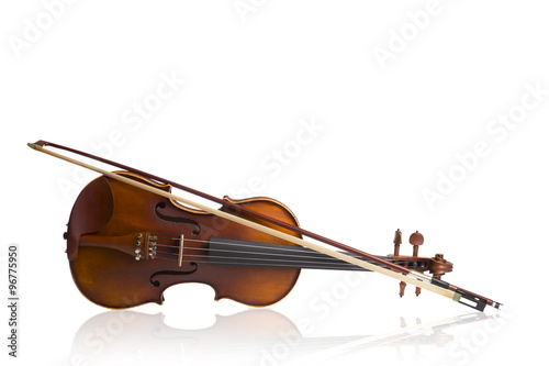 Vintage , old violin on White background.