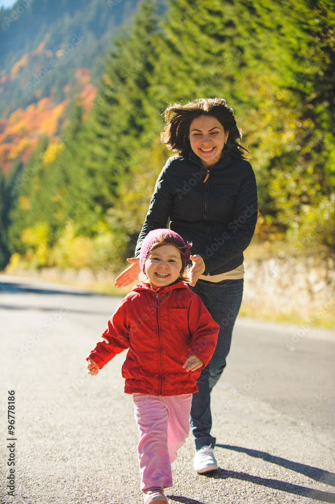 Fototapeta premium Mother Running after Mother