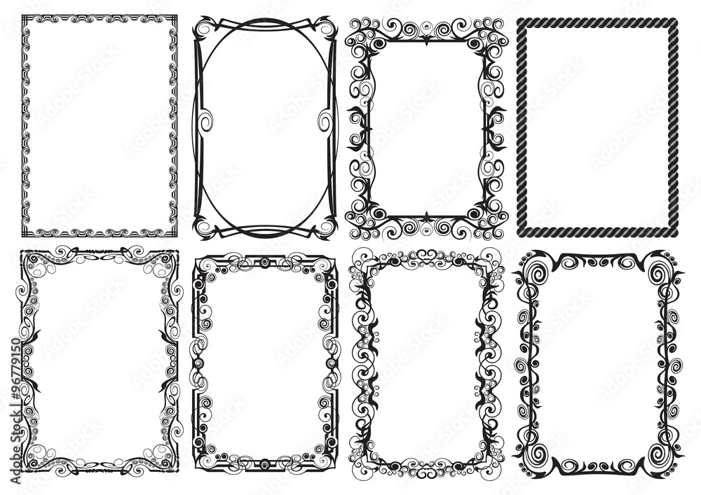 Красивые сложные черно-белые рамочки с орнаментом и завитками для  оформления страниц с печатным текстом Stock Vector | Adobe Stock