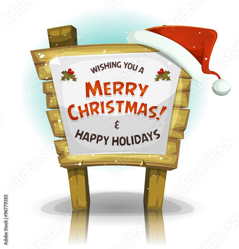 Santa Claus Hat On Funny Wood Sign