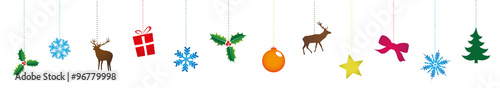 Christmas garland, colorful Christmas decorations border