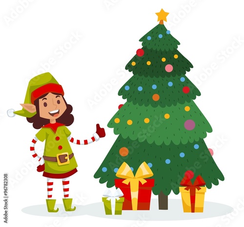 Santa Claus kids cartoon elf helpers vector illustration