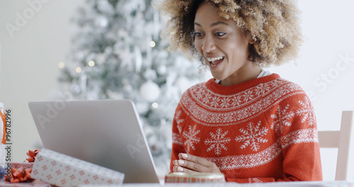 Konstfotografi Excited happy young woman at Christmas