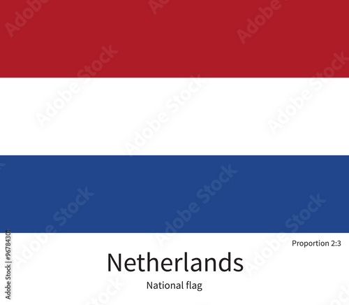 National flag of Netherlands with correct proportions, element, colors