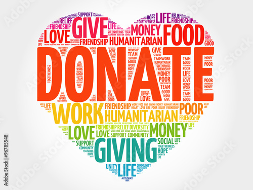 Donate word cloud, heart concept