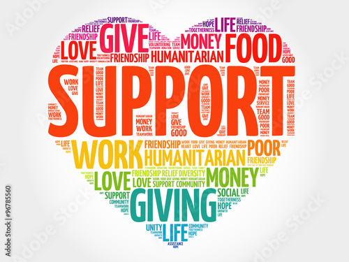 Support word cloud, heart concept