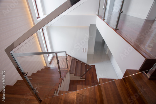Modern wooden and glass staircase