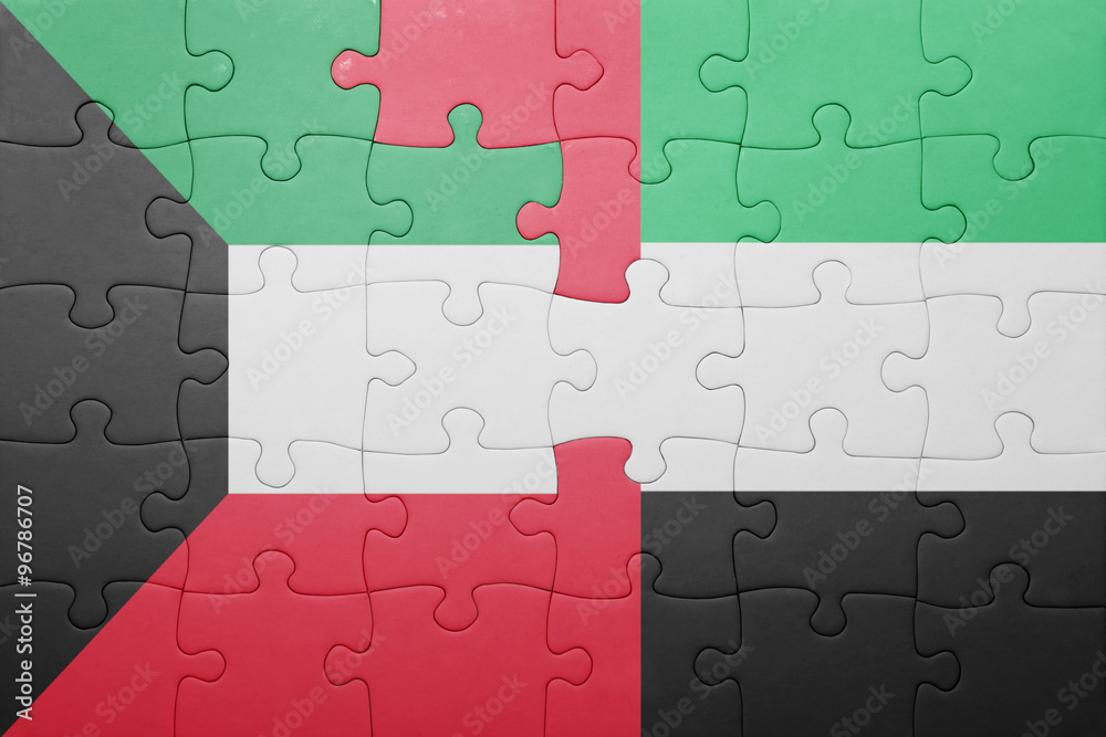 puzzle with the national flag of catalonia and european union