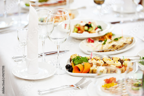 catering table set service at restaurant