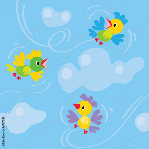 Seamless pattern with funny birds