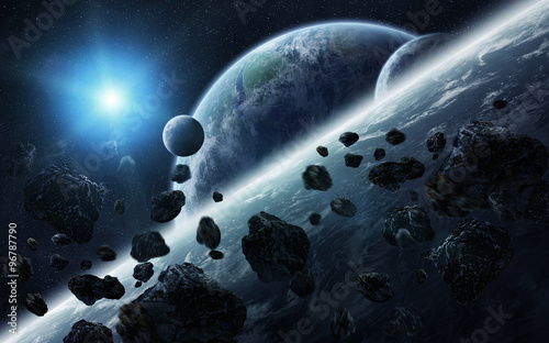 Fototapeta Naklejka Na Ścianę i Meble -  Meteorite impact on planets in space