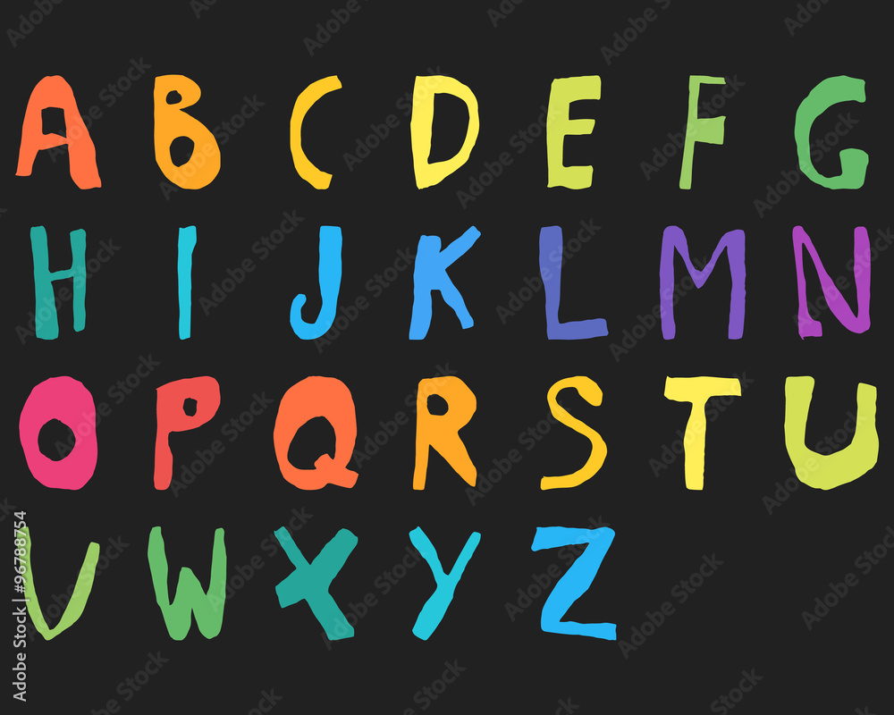 Hand drawn child English alphabet Color Bold