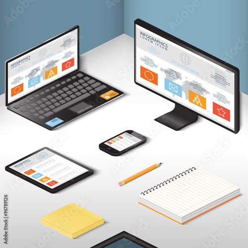 Illustration isometry office and workplace