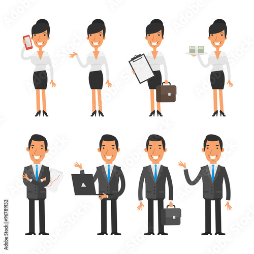 Set characters business woman and businessman