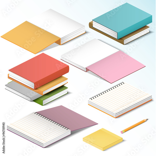Books, knowledge, office illustration in isometric style