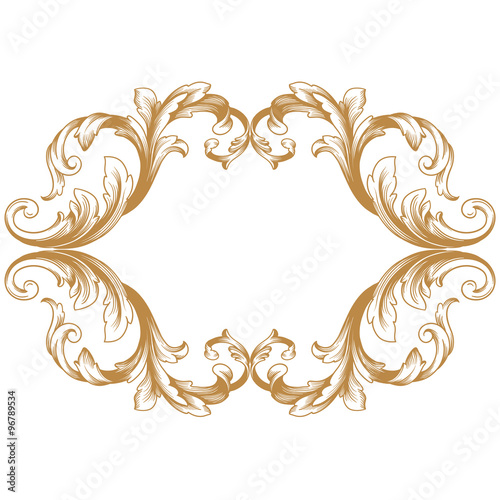 Premium Gold vintage baroque frame scroll ornament engraving border floral retro pattern antique style acanthus foliage swirl decorative design element filigree calligraphy