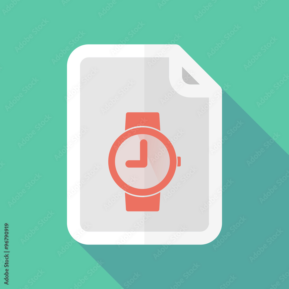 Long shadow document vector icon with a wrist watch Long shadow document vector icon with a wrist watch