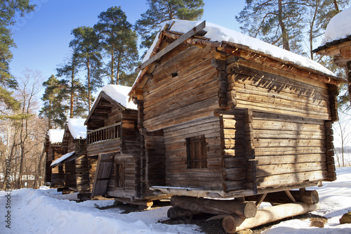 Rustic wooden house in the open-air museum Seurasaari island, Helsinki, Finland