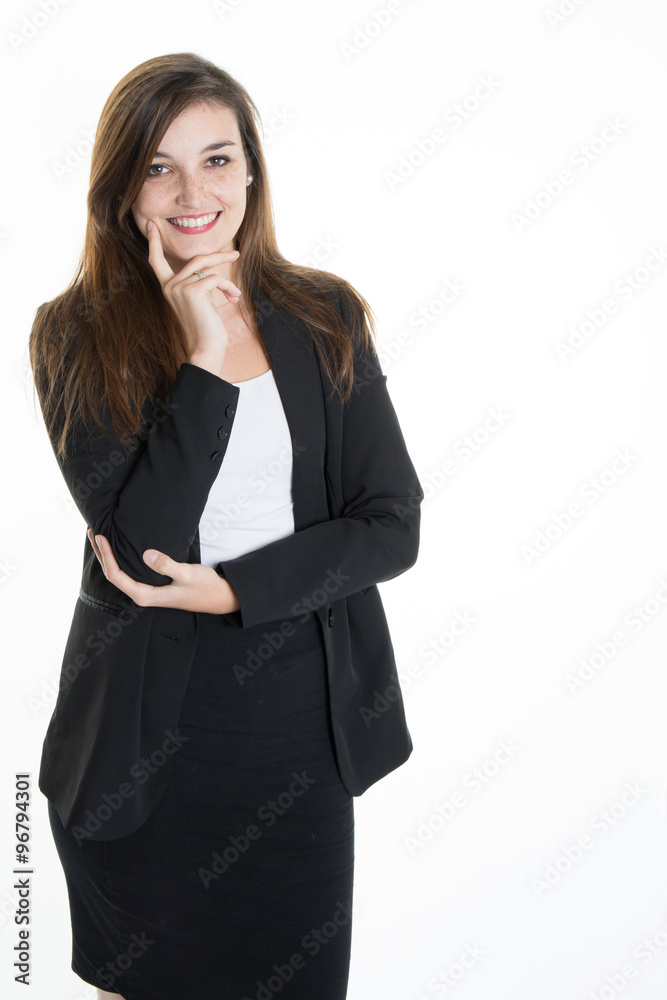 Portrait of happy young business woman isolated on white background Portrait of happy young business woman isolated on white background