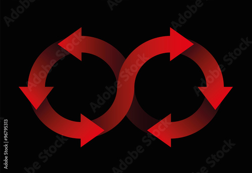 Circulation symbol made of red arrows on black background.