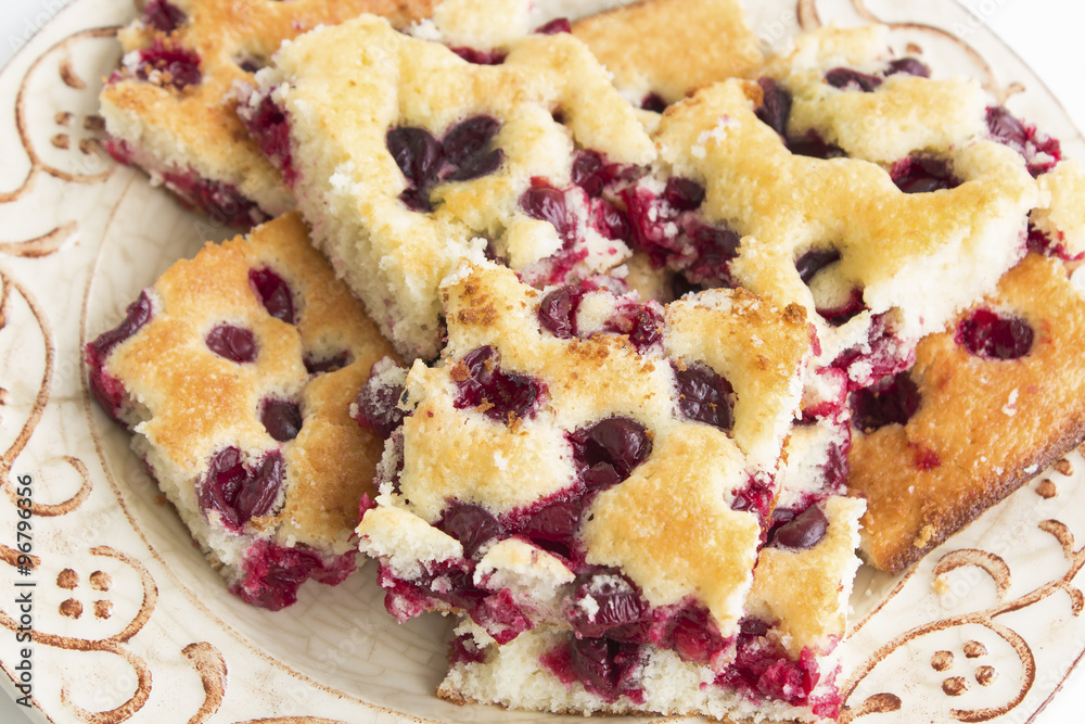 Homemade cherry cake on a plate