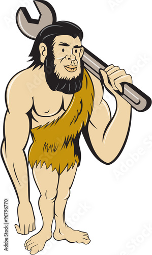 Neanderthal CaveMan With Spanner Cartoon