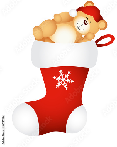 Christmas stocking with sleeping teddy bear
