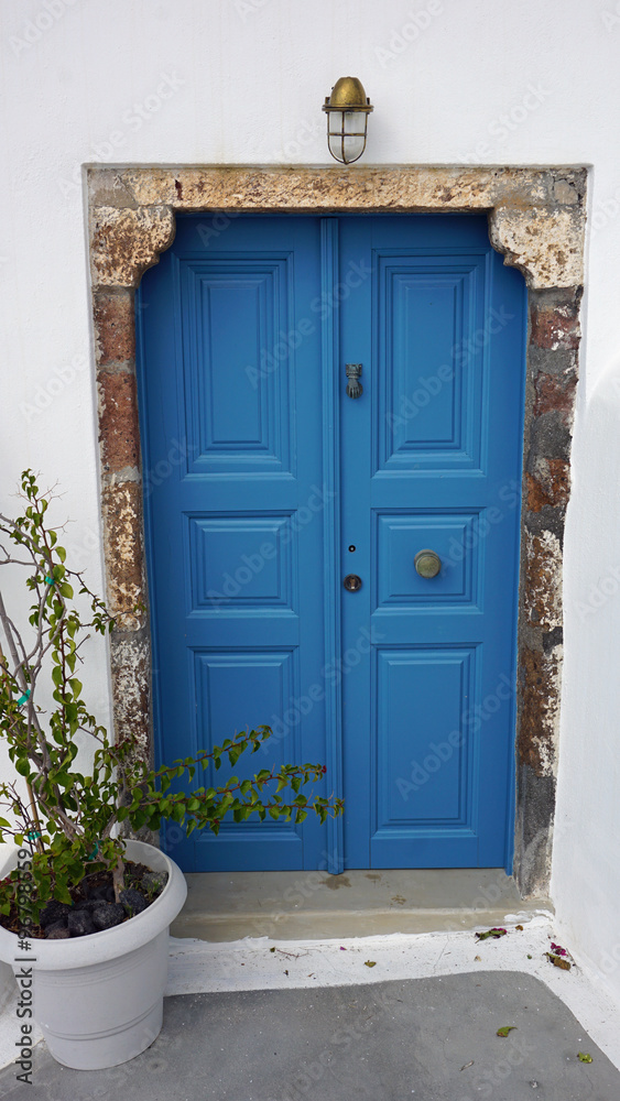 door in small greece village exo gonia on santorini