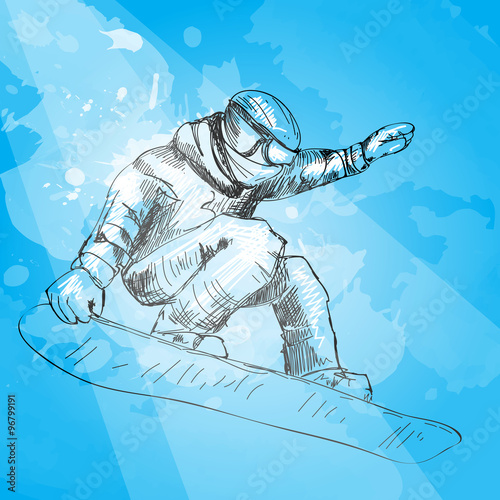Snowboarding. Hand drawn illustration