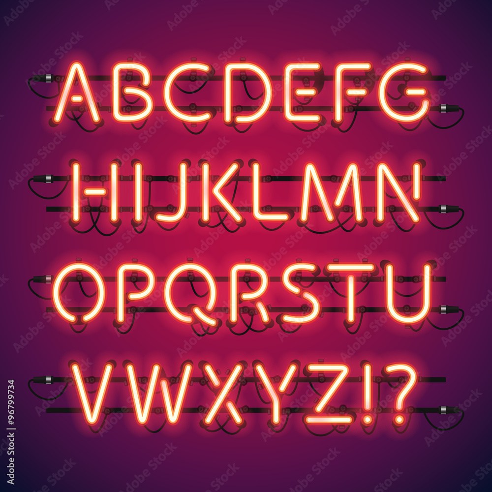 Glowing Neon Bar Alphabet - obrazy, fototapety, plakaty 