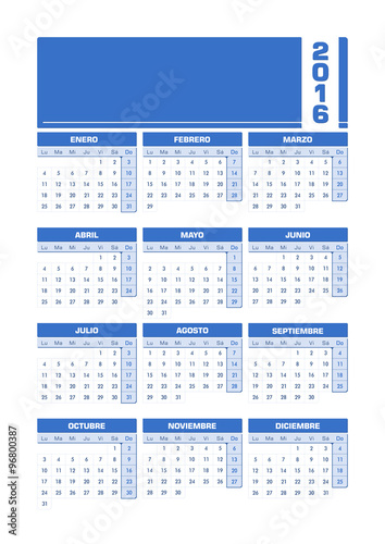 Calendario 2016 español castellano vertical