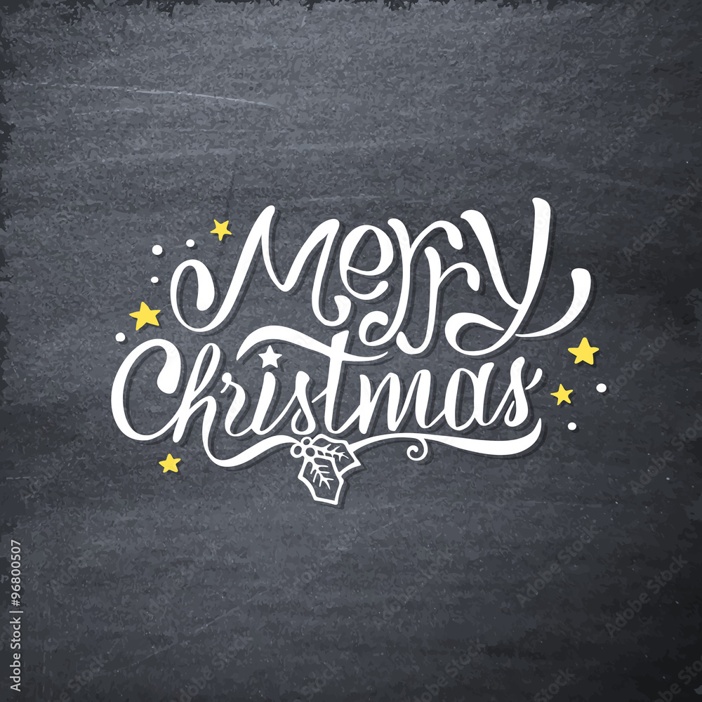 Obraz premium Merry Christmas handdrawn greetings on chalkboard