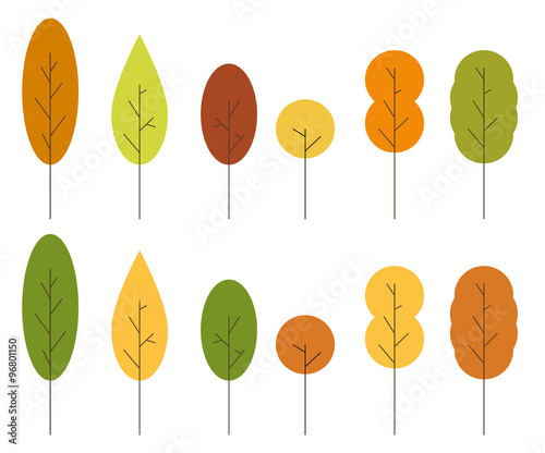 Set of 12 (2 sets of 6 unique) isolated minimalist trees