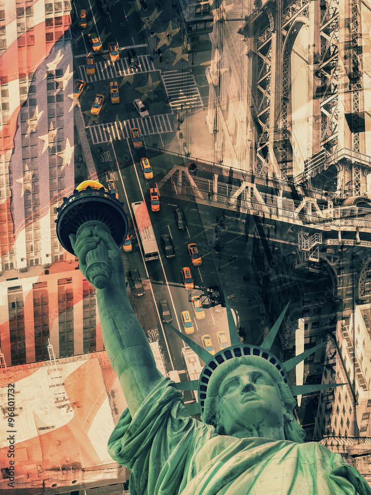 Obraz premium Collage containing several New York landmarks