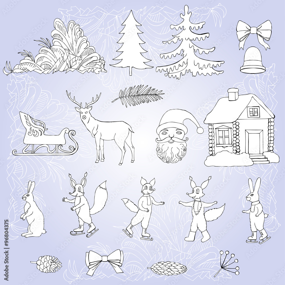 Fototapeta premium Christmas in forest set