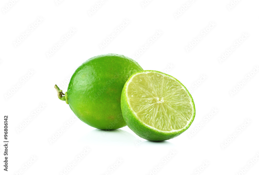 Fresh lime and slice, Isolated on white background Fresh lime and slice, Isolated on white background