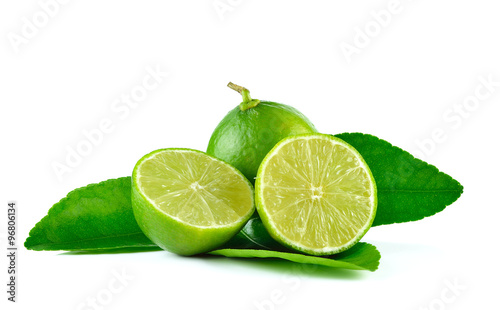 Fresh lime and slice, Isolated on white background